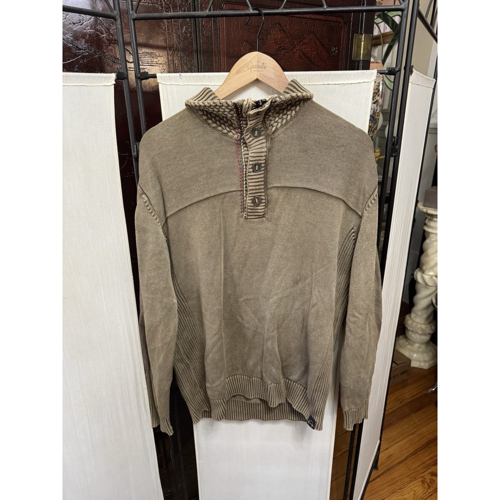 Weatherproof Vintage Men's Large Brown 100% Cotton Hooded Pullover Sweater